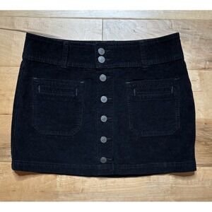 We The Free Black Corduroy Mini Skirt Sz 28 Button Front Super Short